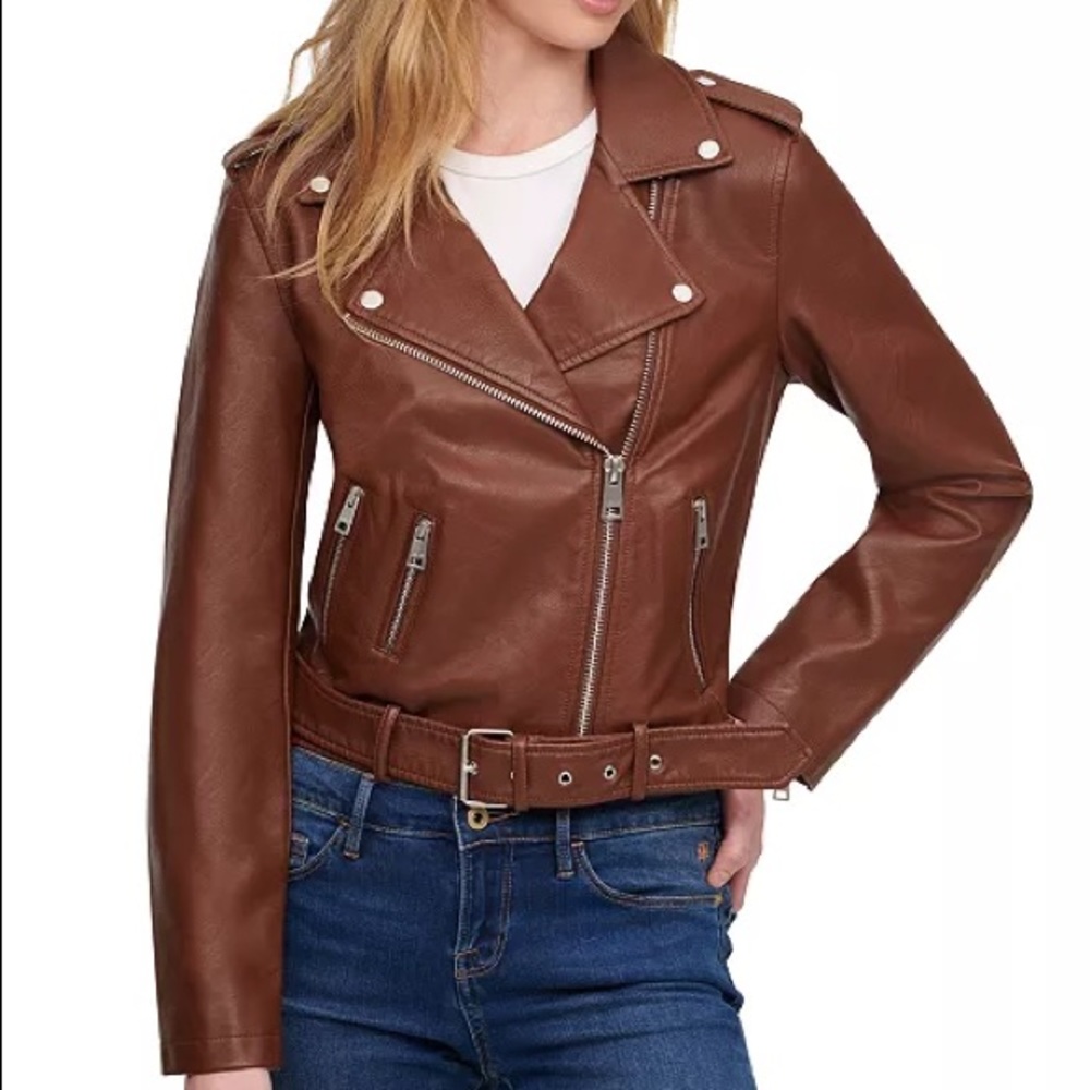 LEVI'S WOMEN'S FAUX - LEATHER MOTO JACKET Size "L" - Picture 3 of 13